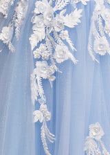 Romantic A-Line One Shoulder Sleeveless Tulle Applique Prom Dress With Hight Slit