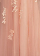 Romantic A-Line One Shoulder Sleeveless Tulle Applique Prom Dress With Hight Slit