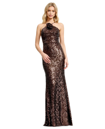 Appliqued Sequin Mermaid Halter Neck Floor-Length Evening Gown
