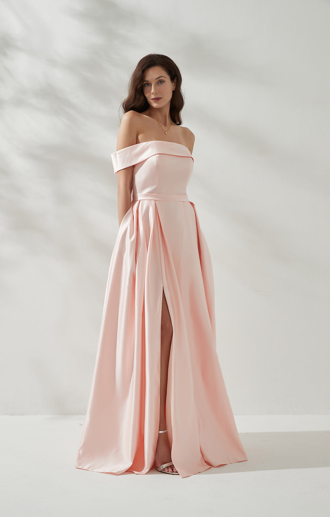Glamorous A-Line Off-The-Shoulder Sleeveless Open Back Satin Floor-Length Evening Gown