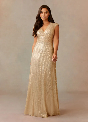Glamorous Column V-neck Cap-sleeve Sequined Floor-length Criss-cross Ruched Evening Gown