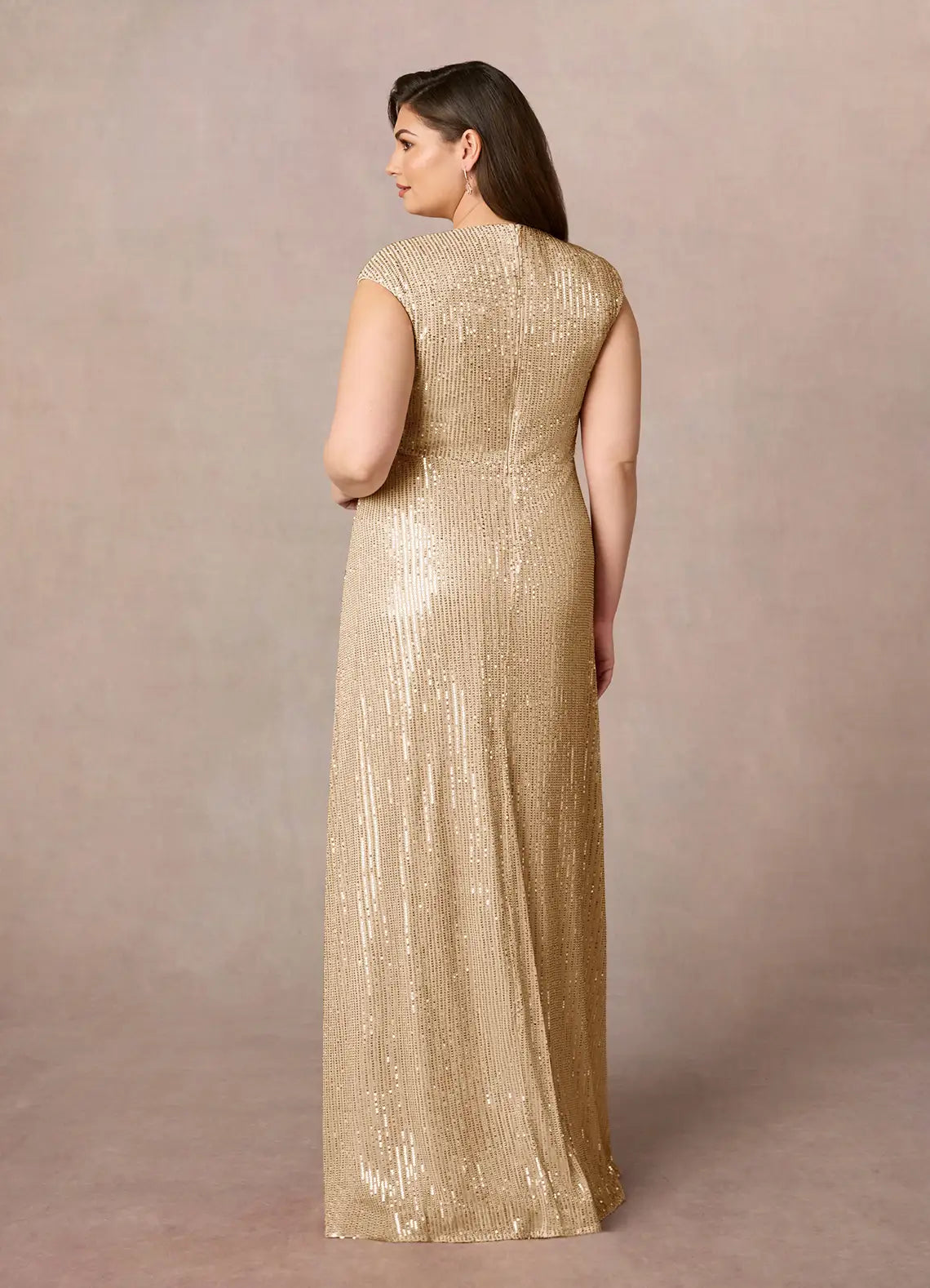 Glamorous Column V-neck Cap-sleeve Sequined Floor-length Criss-cross Ruched Evening Gown