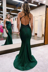 Glamorous Emerald Green Sequin Mermaid Backless Prom Gown