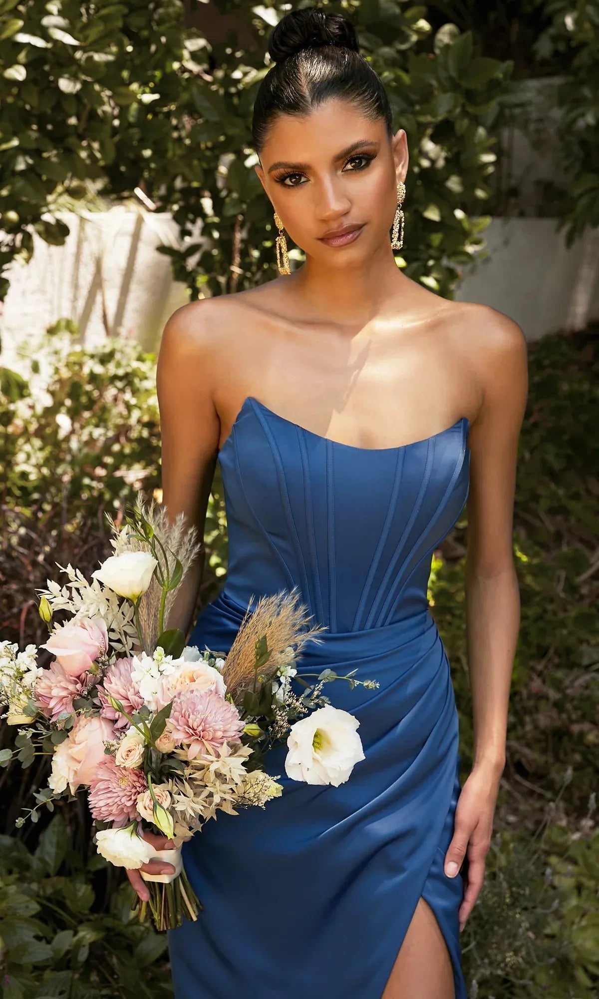 Gorgeous Fitted Off-the-shoulder Sleeveless Satin Floor-length Lace-up High-slit Evening Gown