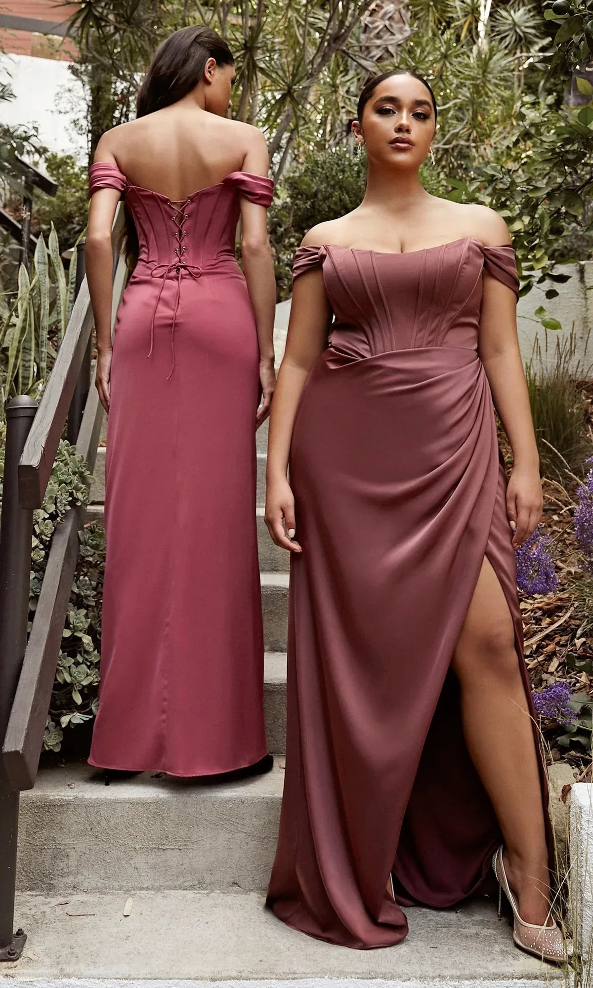 Gorgeous Fitted Off-the-shoulder Sleeveless Satin Floor-length Lace-up High-slit Evening Gown