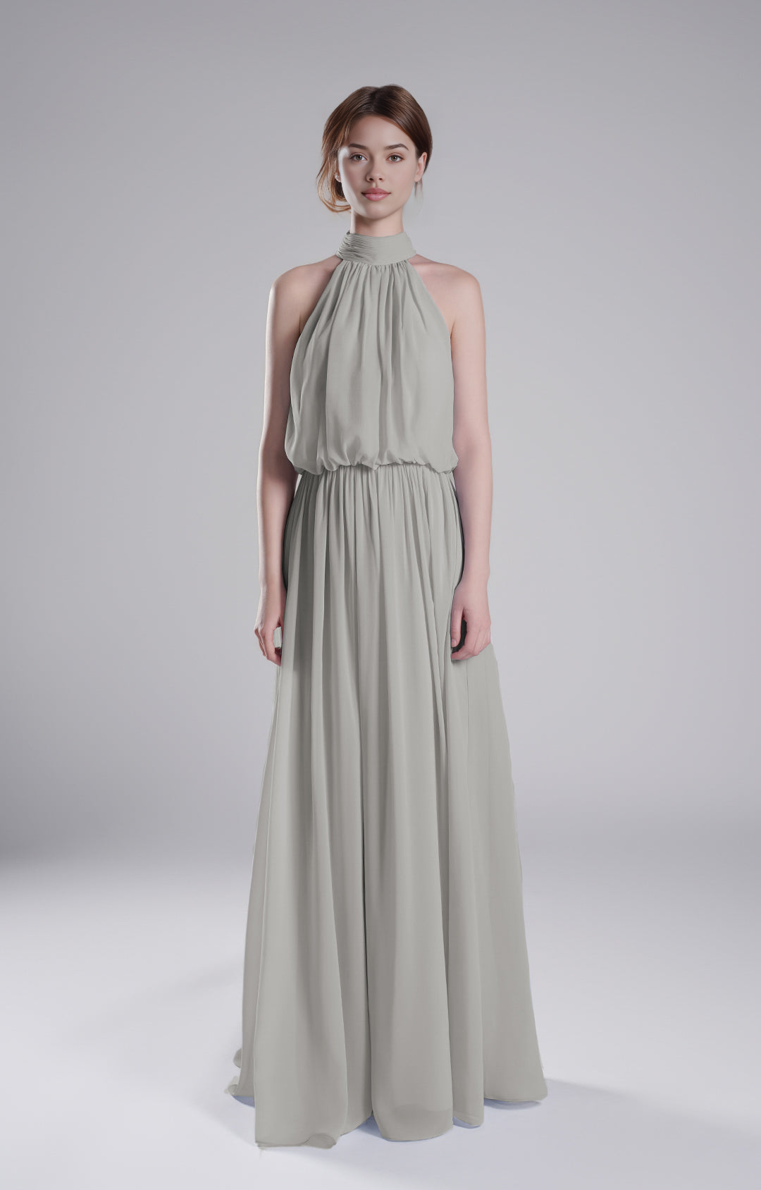 Elegant Halter Neck Pleated Flowing A-Line Sleeveless Open Back Floor-Length Bridesmaid Dresses