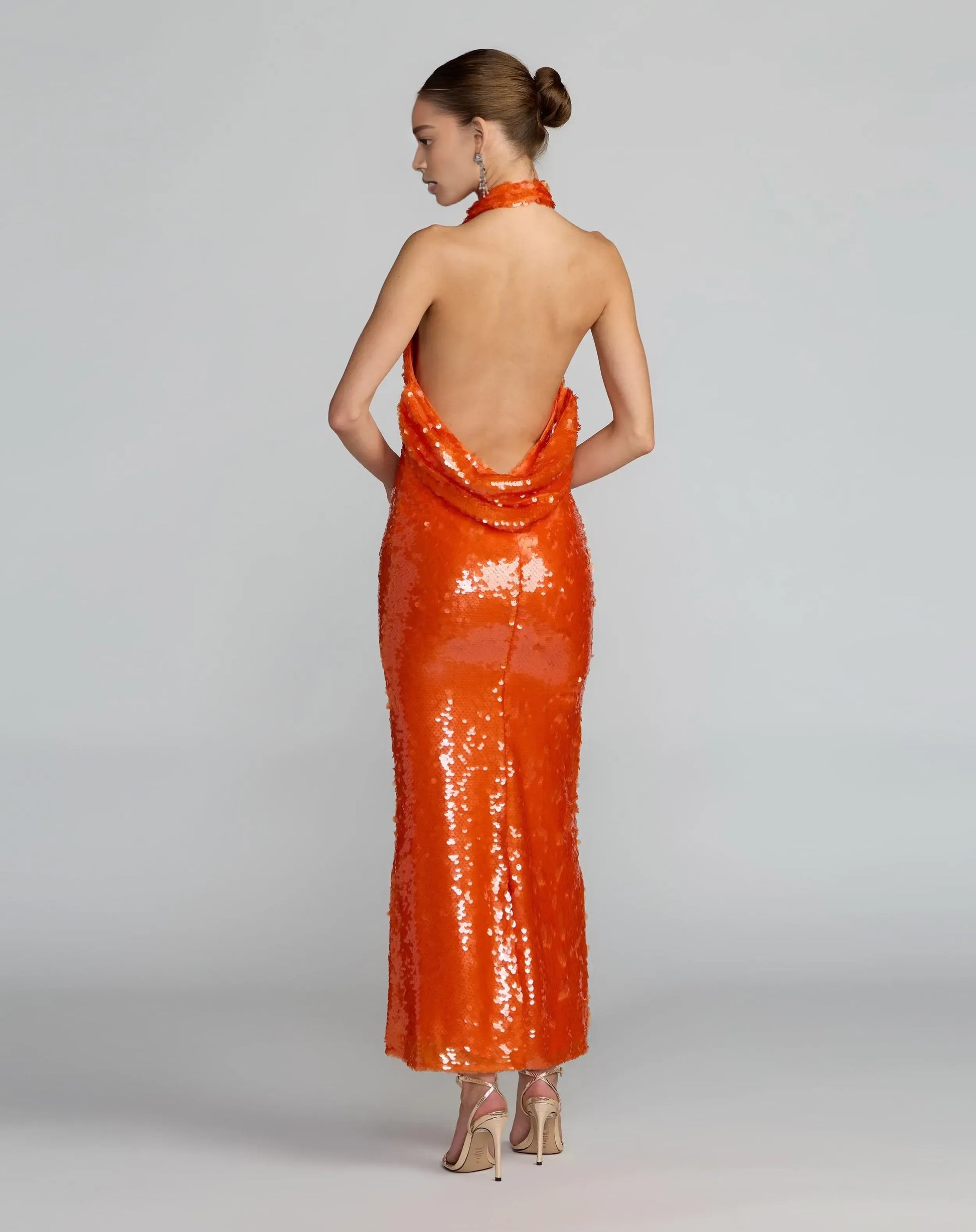 Halter Neck Sleeveless Open Back Maxi Dress Sequin Party Gown