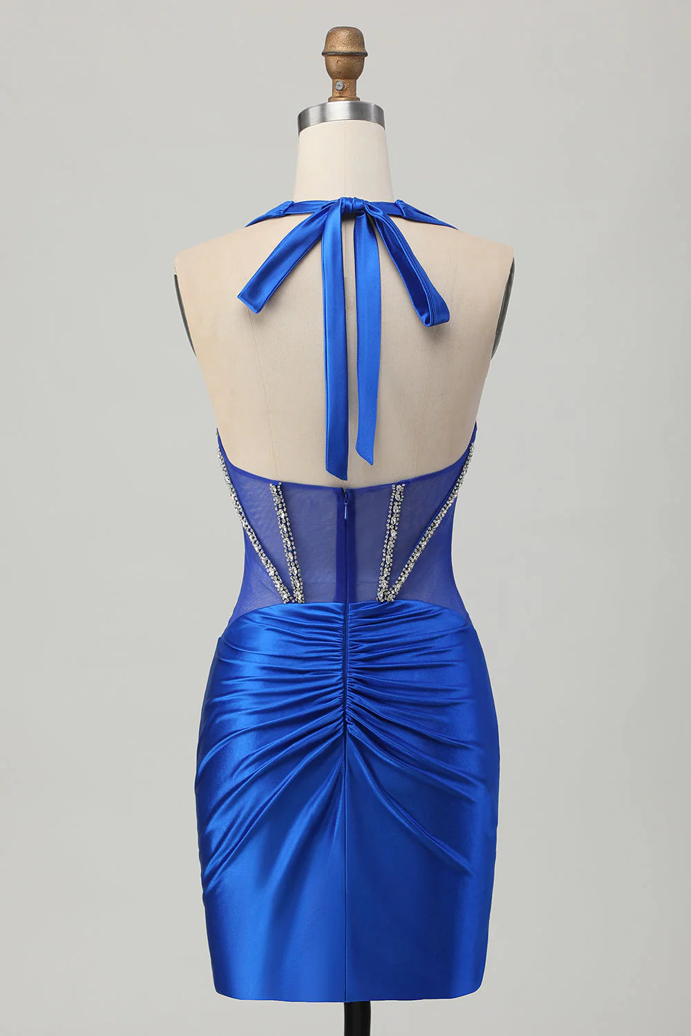 Bodycon Halter Satin Short Corset Beaded Homecoming Dress
