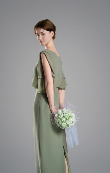 Elegant Sheath Boat Neck Flutter Sleeve Open Back Floor-Length Bridesmaid Wedding Guest Dresses