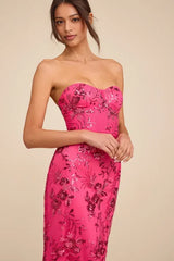 Glamorous Mermaid Maxi Dress Strapless Open Back Sequin Tulle Floor-Length Prom Dress