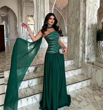 Radiant A-Line One Shoulder Sleeveless Cape Back Floor Length Prom Dress