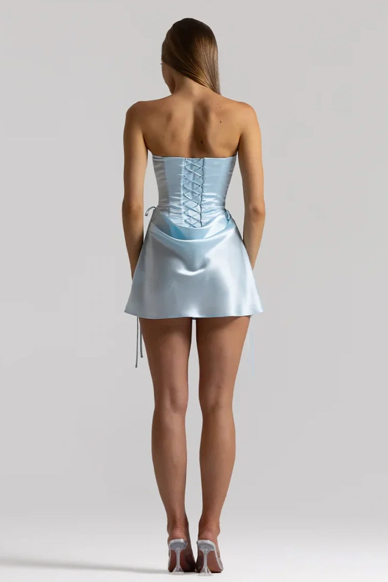 Sophisticated Fitted Sweetheart Strapless Lace-Up Satin Mini Homecoming Dress