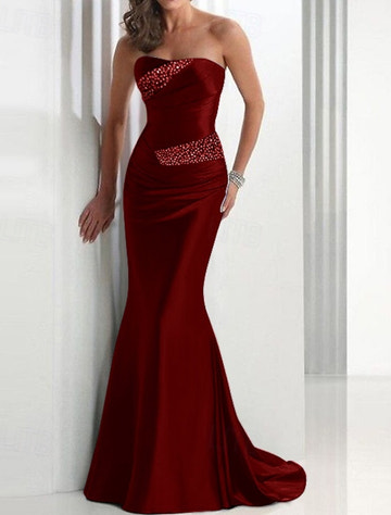 Glamorous Mermaid Strapless Sleeveless Lace Up Back Train Prom Dress