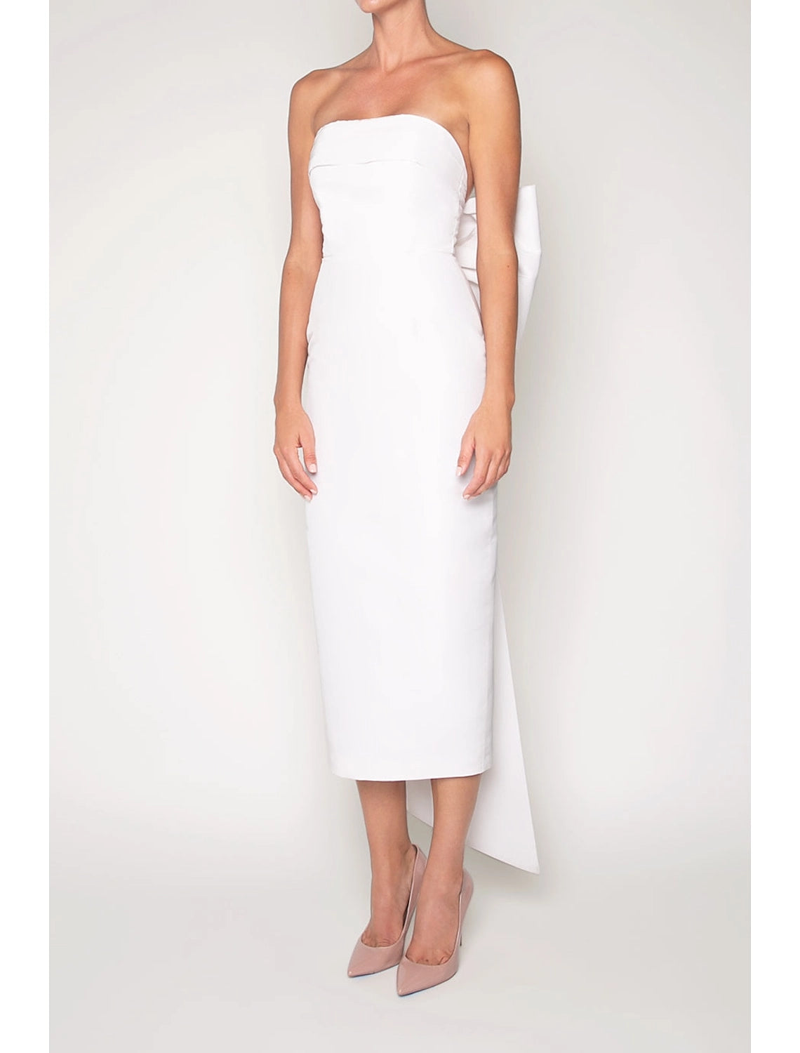 Chic Sheath Strapless Open Back Bow Detail Midi Prom Dress