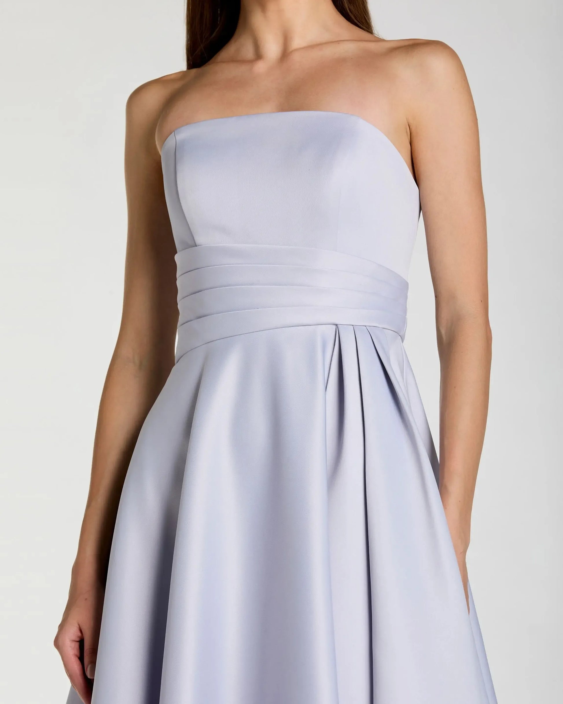 Polished A-Line Strapless Sleeveless Satin Pleated Bridesmaid Gown