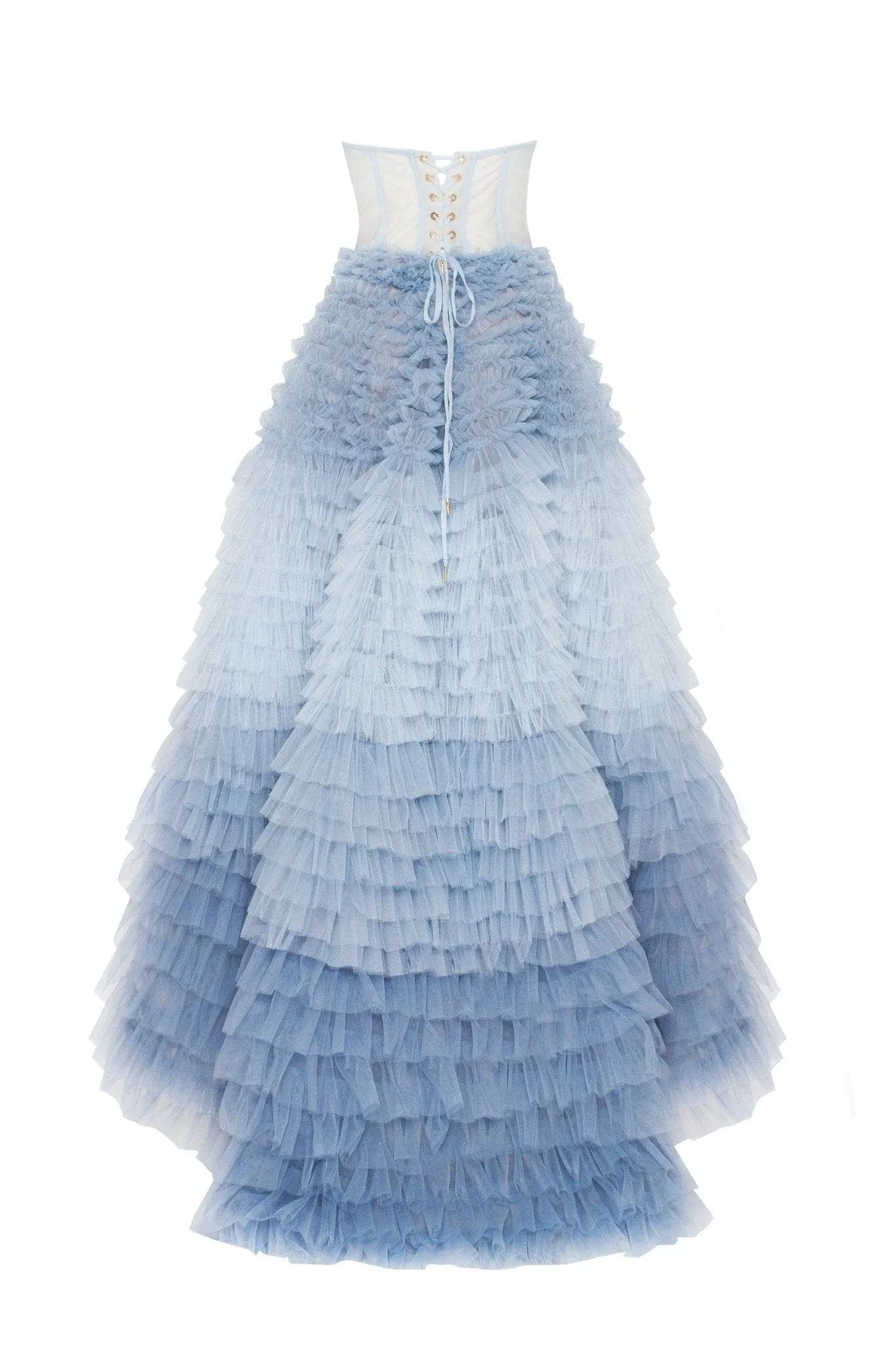 Romantic Ball Gown Sweetheart Strapless Tulle Floor-Length Tiered Ruffled Corset Prom Dress