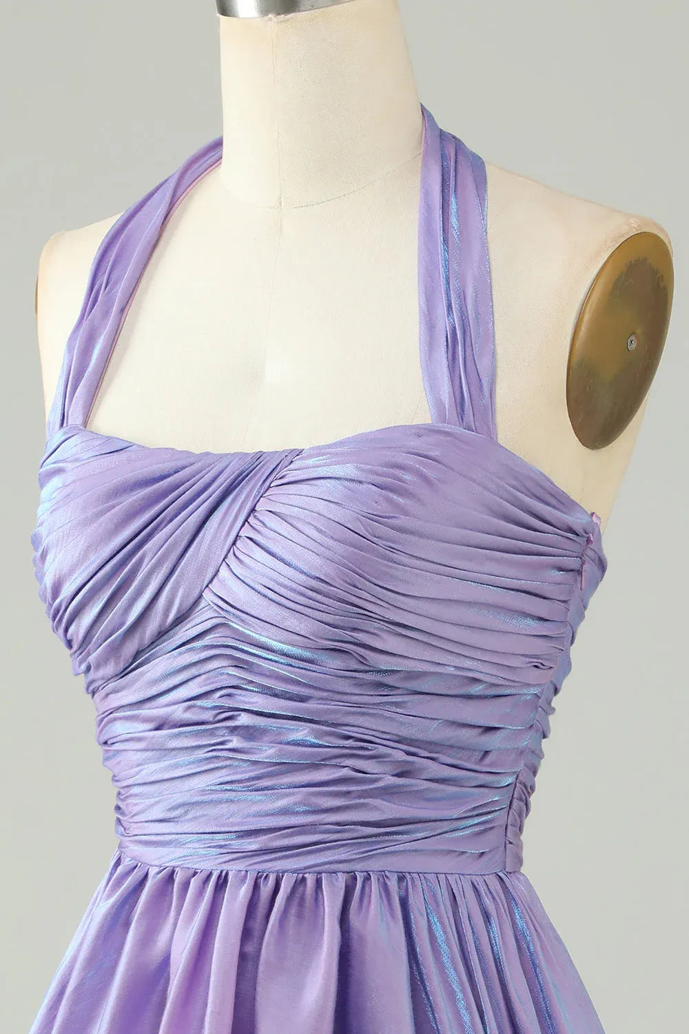 Flirty A-line Halter Sleeveless Iridescent Mini Ruched Homecoming Dress