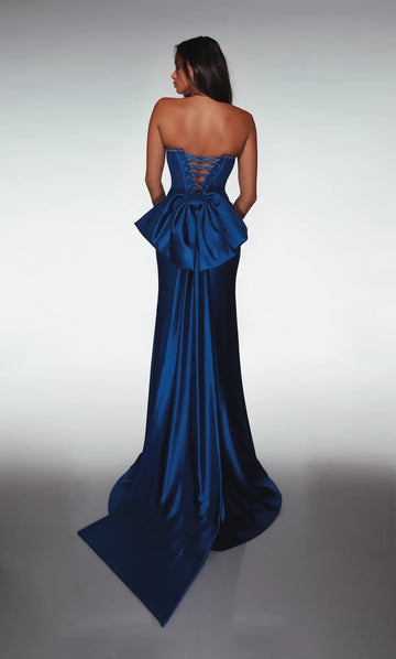 Glamorous Mermaid Sweetheart Strapless Satin Beaded Corset Bow-Back Prom Gown