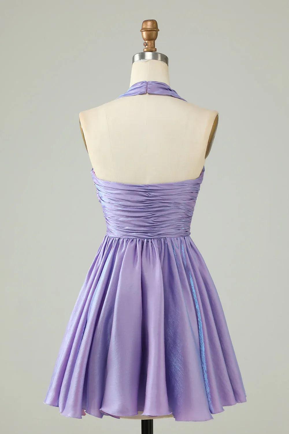 Flirty A-line Halter Sleeveless Iridescent Mini Ruched Homecoming Dress