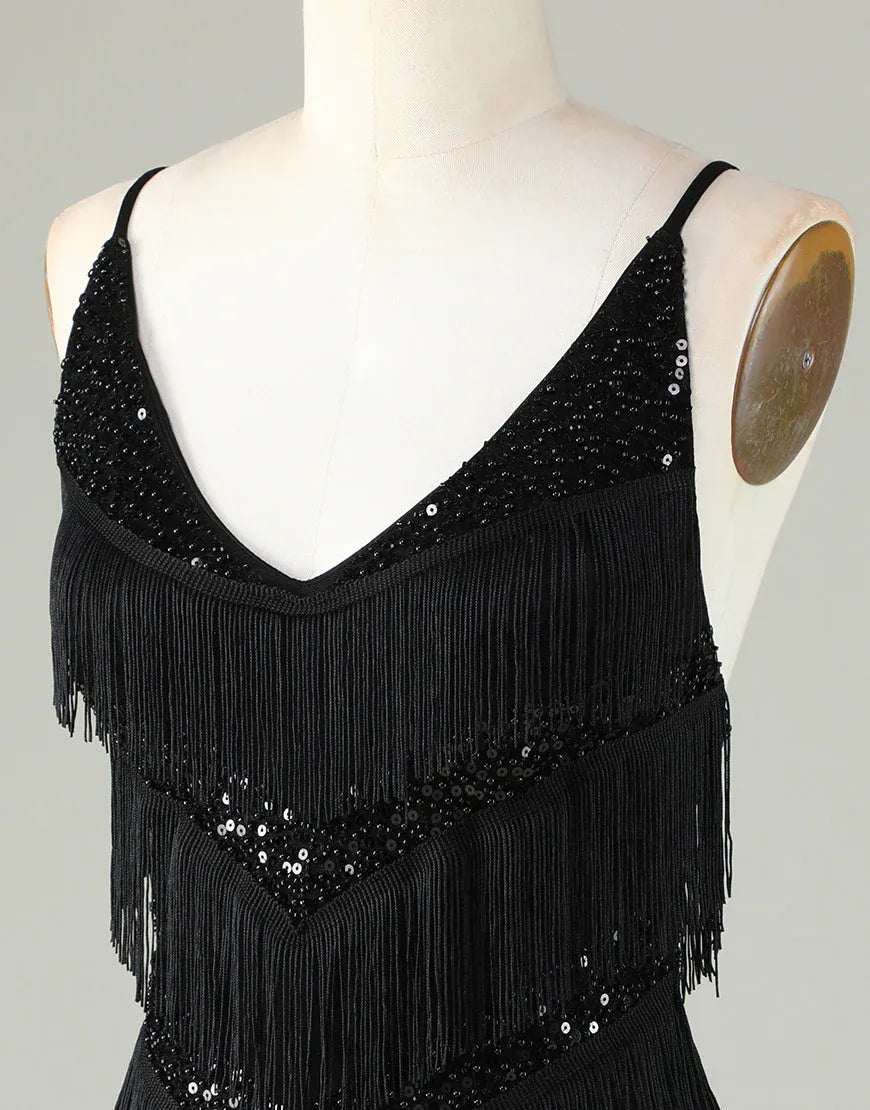 Flapper Bodycon VNeck SpaghettiStrap Sequin Fringe Cocktail Dress Short Homecoming Dress