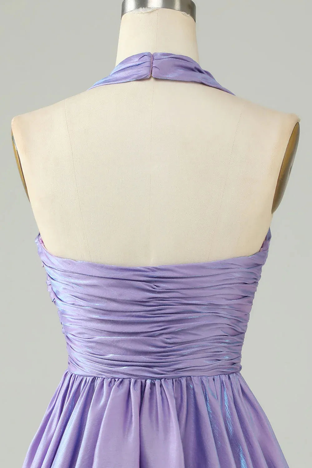 Flirty A-line Halter Sleeveless Iridescent Mini Ruched Homecoming Dress