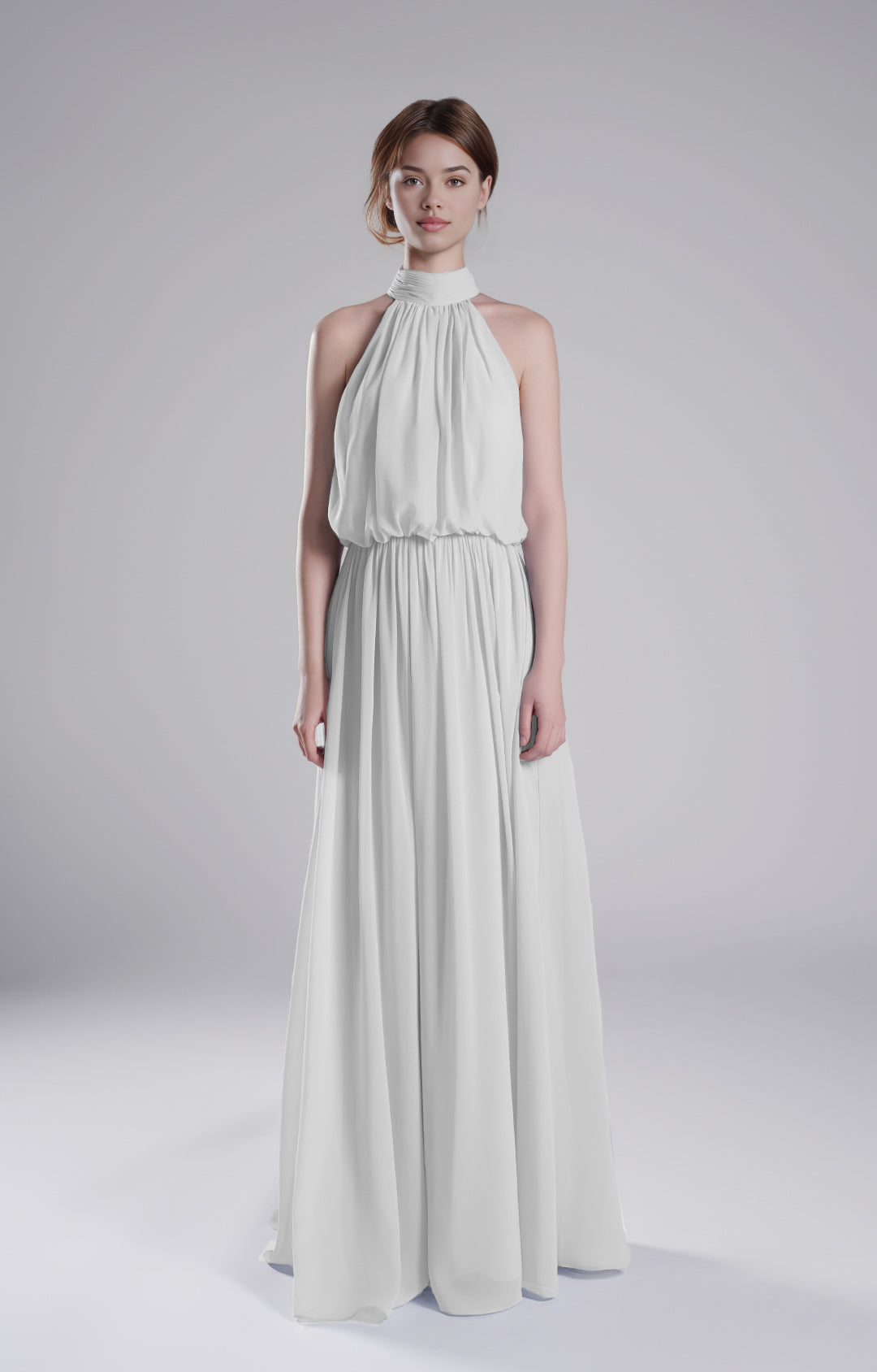 Elegant Halter Neck Pleated Flowing A-Line Sleeveless Open Back Floor-Length Bridesmaid Dresses