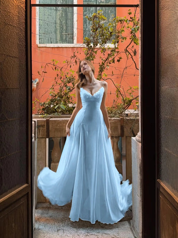 Dreamy A-Line Sweetheart Spaghetti Strap Low Back Floor-Length Prom Dress