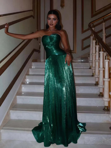Radiant A-Line Sweetheart Strapless Open Back Floor Length Prom Dress