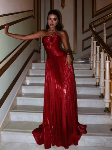 Radiant A-Line Sweetheart Strapless Open Back Floor Length Prom Dress