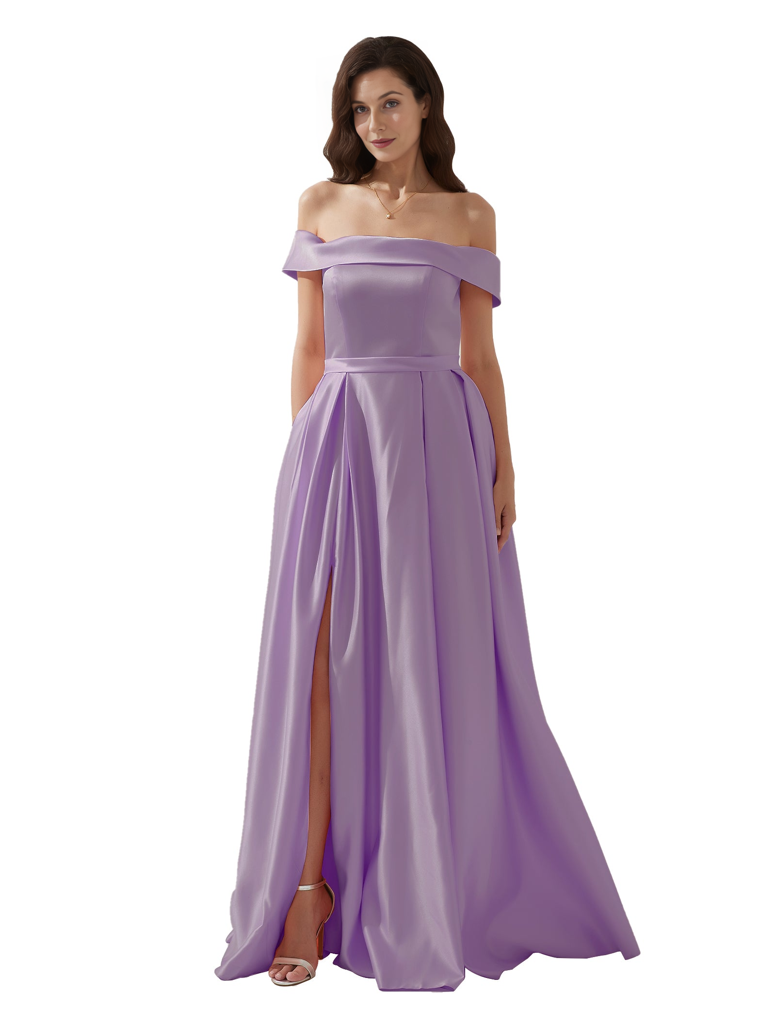 Glamorous A-Line Off-The-Shoulder Sleeveless Open Back Satin Floor-Length Evening Gown