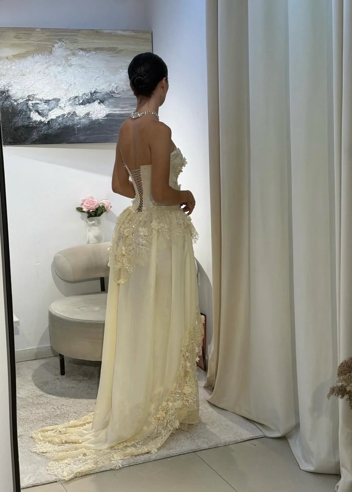 Gorgeous Lace Sweetheart Strapless Corset A-Line Floor Length Beaded Evening Dress