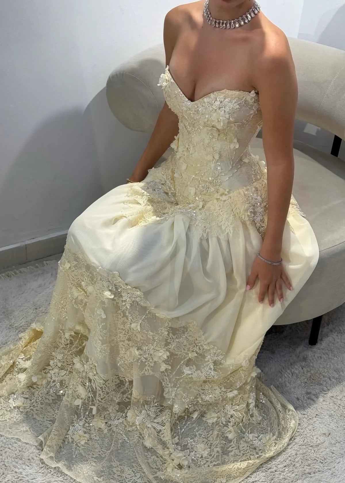 Gorgeous Lace Sweetheart Strapless Corset A-Line Floor Length Beaded Evening Dress