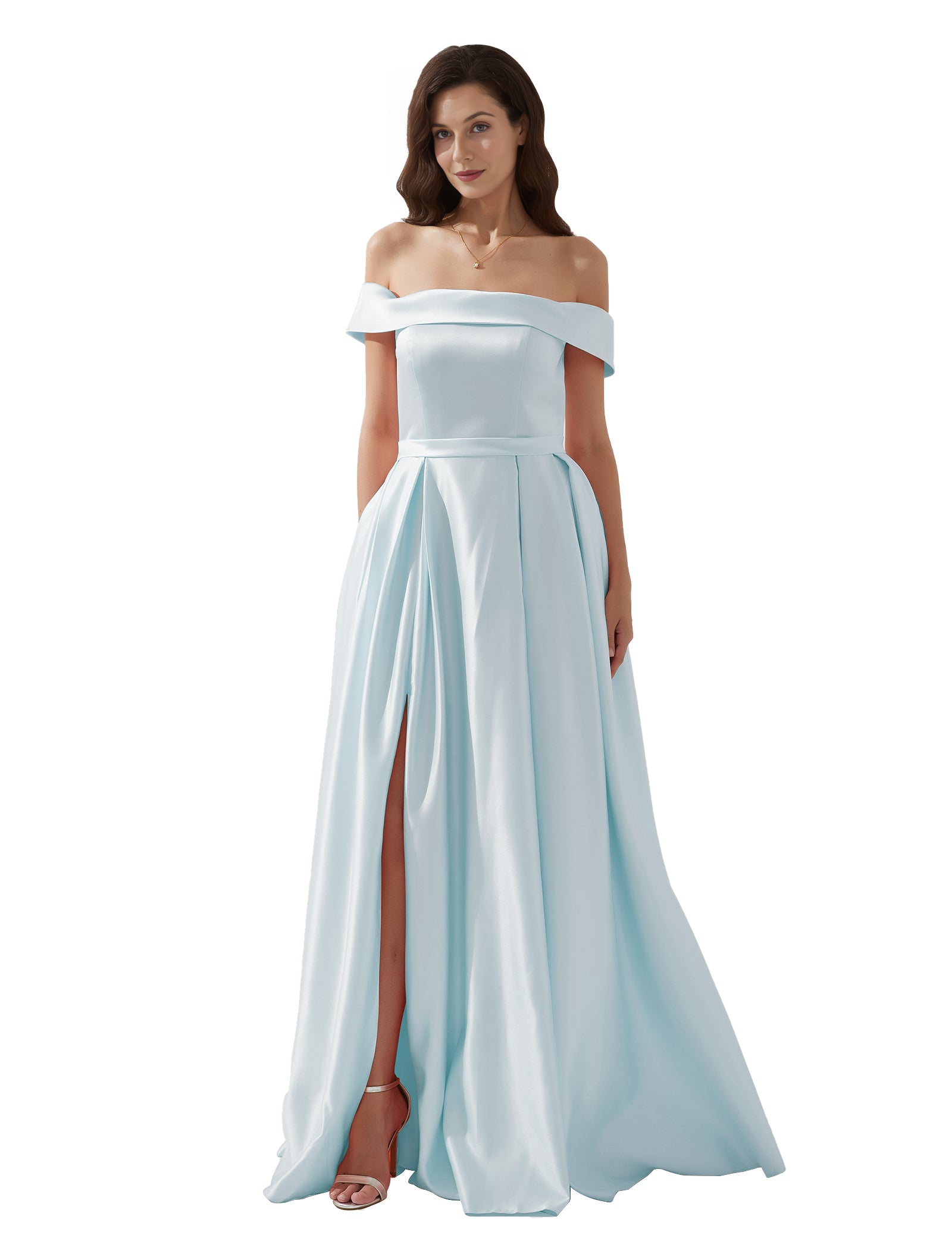 Glamorous A-Line Off-The-Shoulder Sleeveless Open Back Satin Floor-Length Evening Gown