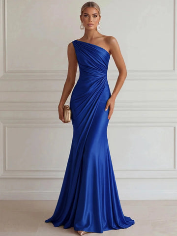 Chic Light Green Mermaid One Shoulder Sleeveless Zipper Back Prom Dress
