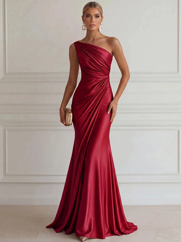 Chic Light Green Mermaid One Shoulder Sleeveless Zipper Back Prom Dress