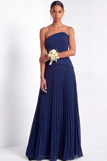Chic A Line Asymmetric Neck Strapless Zipper Back Floor Length Prom Dress