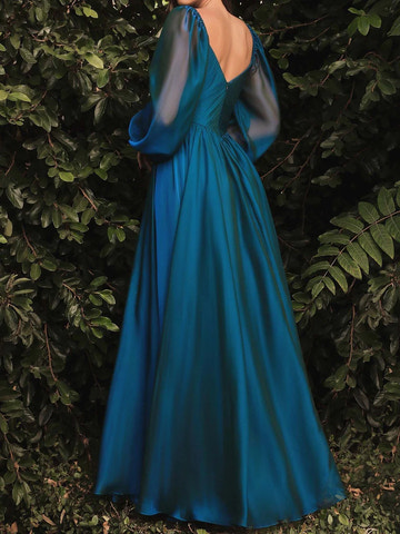 A-Line/Princess V-Neck Long Sleeves Floor-length Evening Dresses Maxi Gown