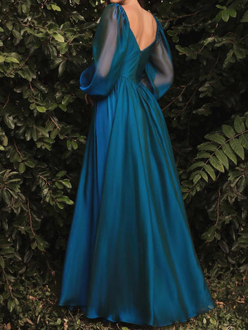 A-Line/Princess V-Neck Long Sleeves Floor-length Evening Dresses Maxi Gown