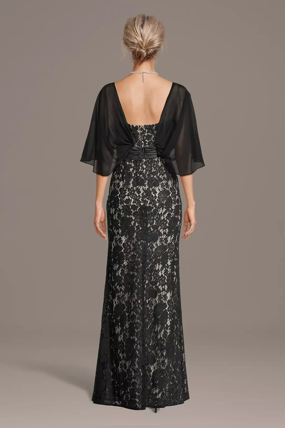 Mermaid Lace Illusion Neck Cape Sleeve Maxi Gown Floor Length Mother of the Bride Dress