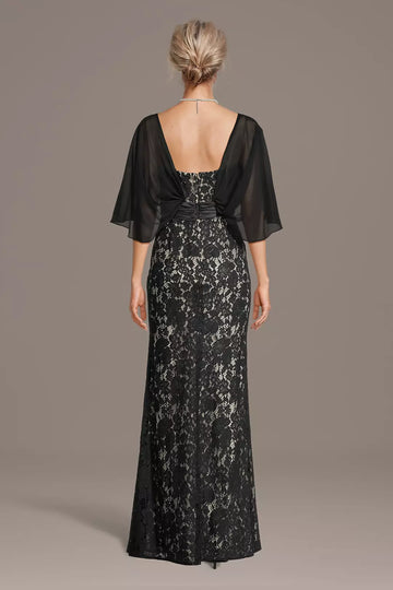 Mermaid Lace Illusion Neck Cape Sleeve Maxi Gown Floor Length Mother of the Bride Dress