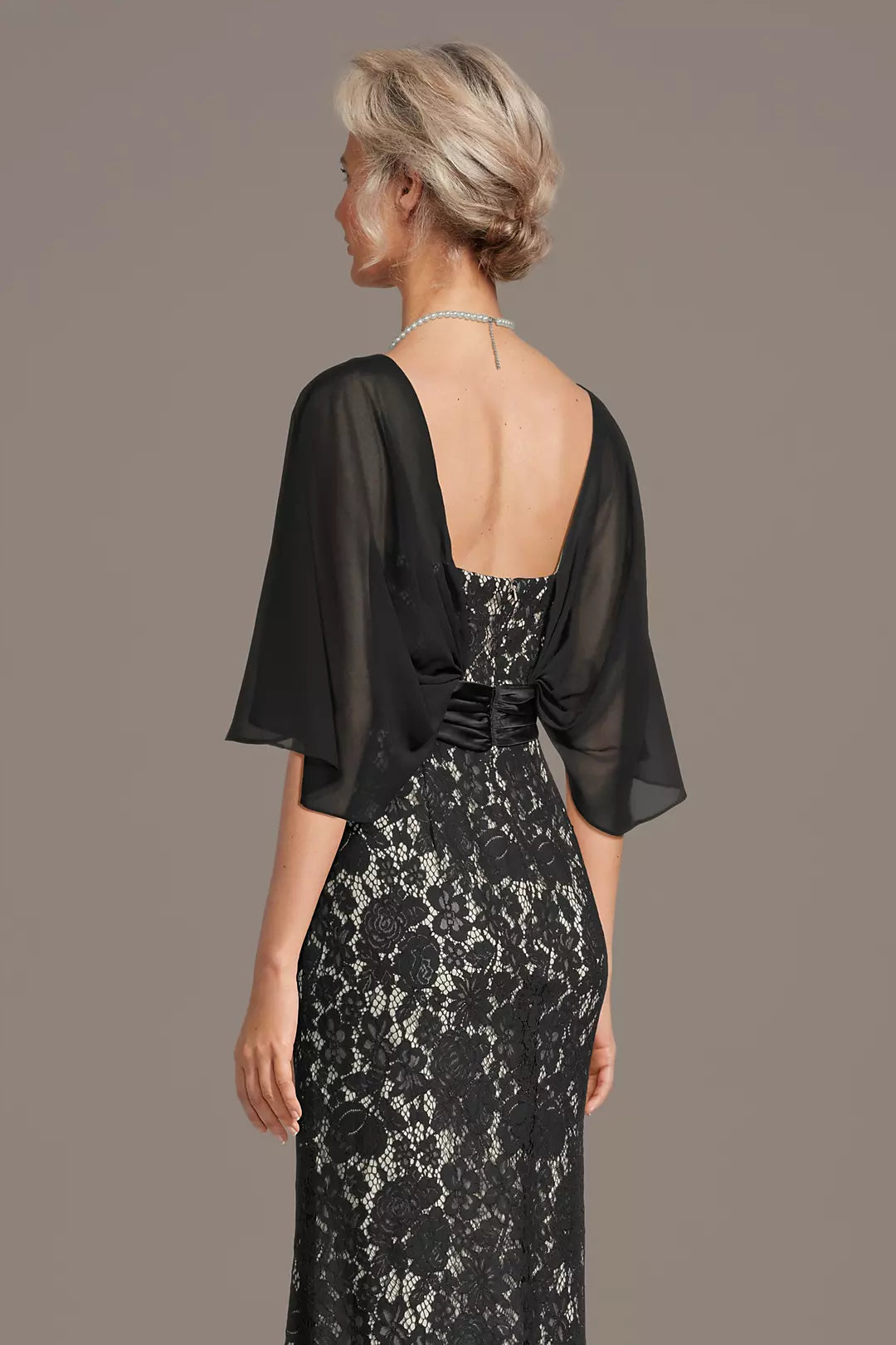 Mermaid Lace Illusion Neck Cape Sleeve Maxi Gown Floor Length Mother of the Bride Dress