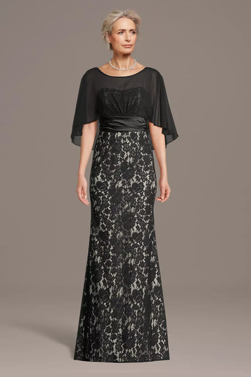 Mermaid Lace Illusion Neck Cape Sleeve Maxi Gown Floor Length Mother of the Bride Dress