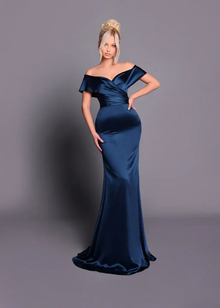 Elegant Mermaid Off-The-Shoulder Satin Formal Gown Evening Dress