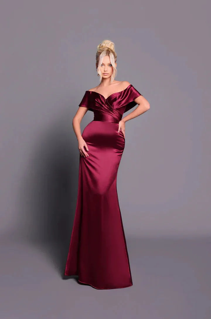 Elegant Mermaid Off-The-Shoulder Satin Formal Gown Evening Dress