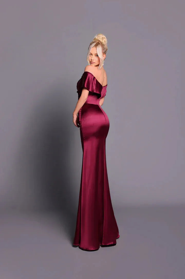 Elegant Mermaid Off-The-Shoulder Satin Formal Gown Evening Dress
