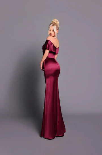 Elegant Mermaid Off-The-Shoulder Satin Formal Gown Evening Dress