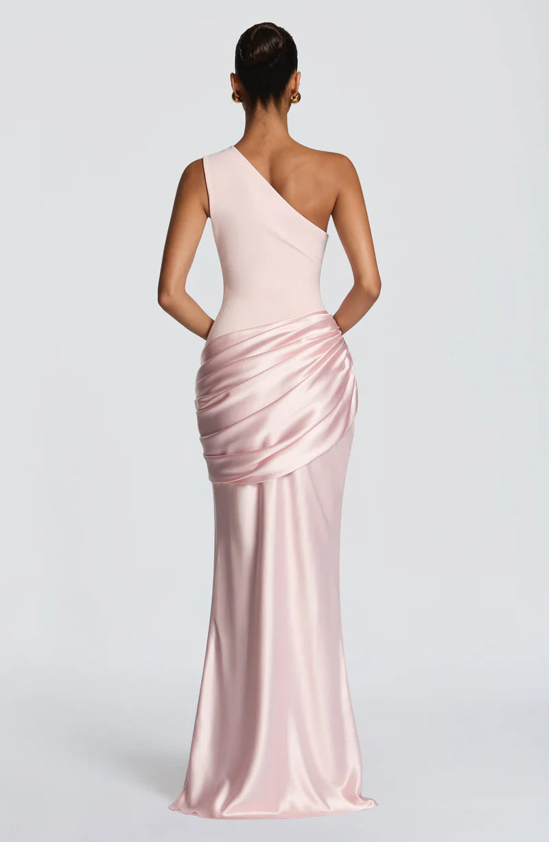 Mermaid One Shoulder Sleek Satin Maxi Ruched Evening Dress