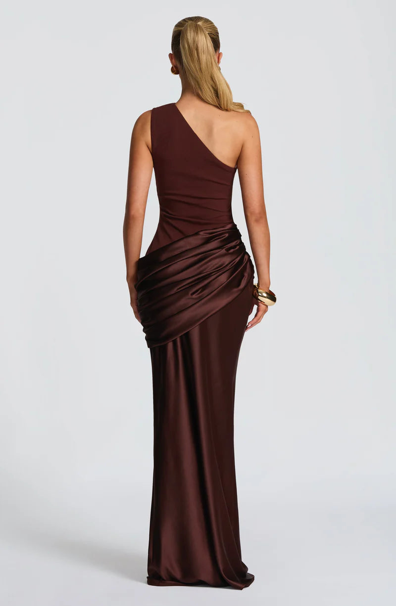 Mermaid One Shoulder Sleek Satin Maxi Ruched Evening Dress