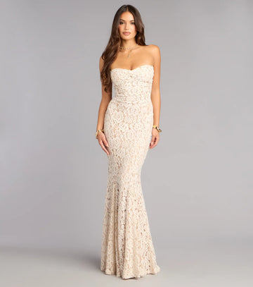 Glamorous Mermaid Evening Gown Strapless Lace Sweetheart Prom Dress
