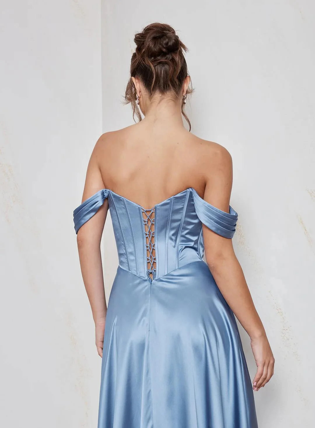 Elegant A-Line Off-The-Shoulder Beaded Satin Maxi Gown Formal Evening Dress